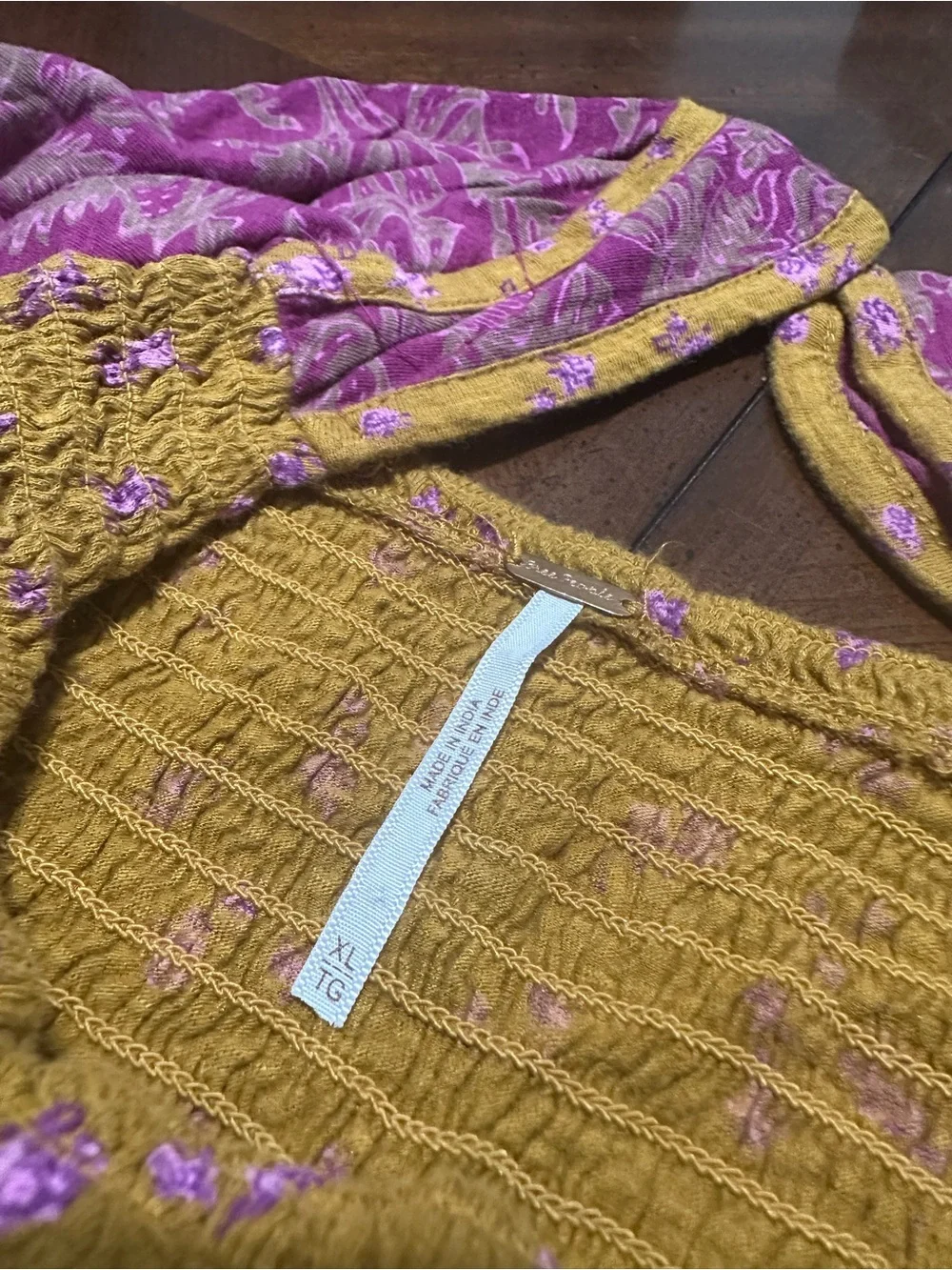 Free People Mustard Yellow and Magenta Floral Top